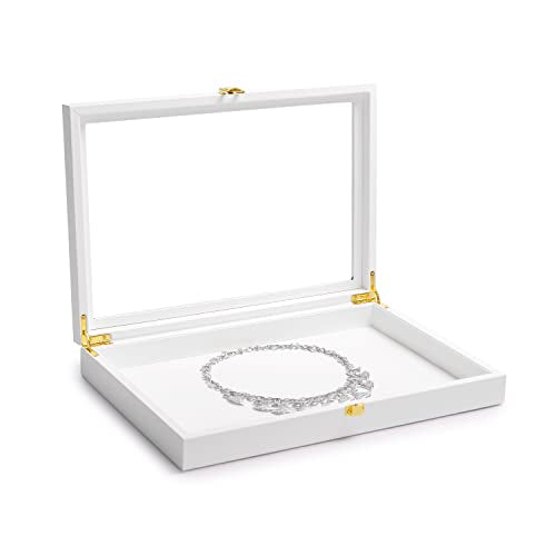 Oirlv White Jewelry Organizer Tray with Acrylic Lid Premium Leather Jewelry Box with Transparent Lid Drawer Insert Big Necklace Display Case(Flat Tray) - color: White, size: 1 Grid