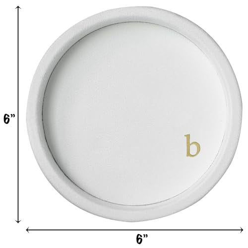 COLLECTIVE HOME - Velvet Jewelry Tray, 6" Monogrammed Jewelry Dish, Smooth Velour Display Dish for Rings, Earrings, Necklaces, Makeup, Personalized Gifts for Women (White-b) - color: White-b