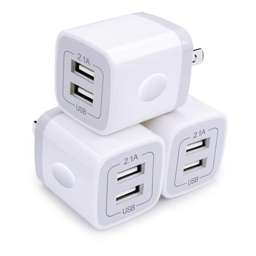 Wall Charger,USB Brick 3Pack 2.1A/5V Dual Port USB Plug Charger Cube Power Adapter Fast Charging Block for iPhone 17 16e 16 15 14 13 12 Pro Max 8 7 6 Plus 5S,iPad,Samsung Galaxy S8 S7 S6,Android Phone - color: White