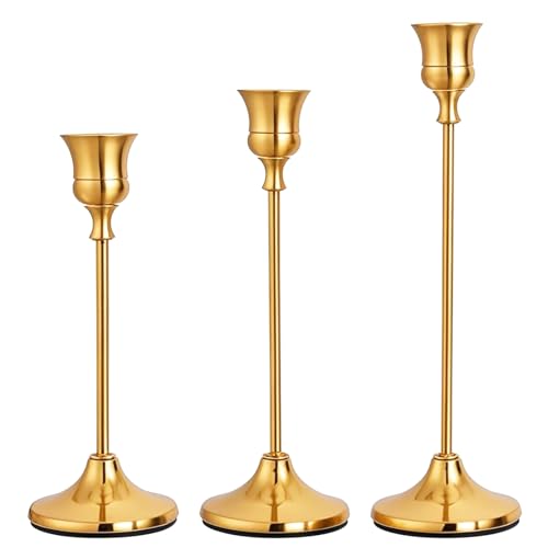 CHILL RECIPE Candlestick Holders Gold Taper Candle Holders, 3 PCS Candle Sticks Holders for Home Decor Table Centerpiece Wedding Housewarming Festival - color: Gold, size: 1 Set-3Pcs