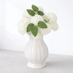 White Wavy Edge Ceramic Vase, Modern Ribbed Flower Vase for Home Decor, Scalloped Opening Pedestal Vase, Minimalism Elegant Table Centerpiece for Dining Table Mantle Bedside Shelves