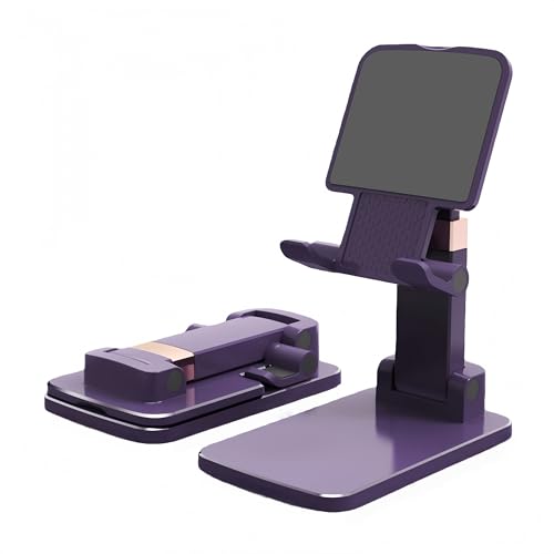 Foldable & Height Adjustable Phone Stand for Desk, Super Stable Cell Phone Holder, Universal for iPhone, Portable Pocket-Sized Stand for Home Office Kitchen - Purple - color: F-Standard - Purple