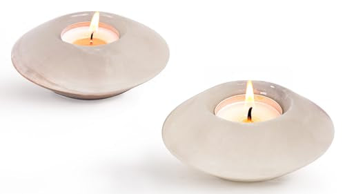 Tealight Candle Holders Set of 2 – Handcrafted Natural Marble Tea Light & Votive Holders, Decorative Stone Candle Holder Pair for Home Décor, Dining Table, Coffee Table & Wedding Decor - color: White Onyx, size: 4" Inches
