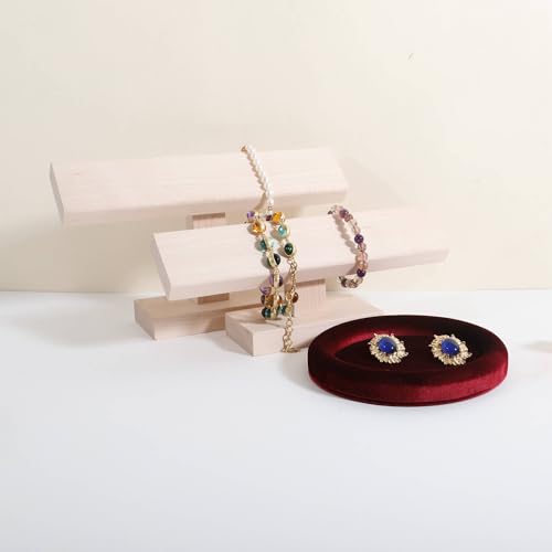 GemeShou beech bracelet organizer holder for selling, wooden watch display T bar stand for selling, bracelet storage shelf for boutique store【Bracelet stand-Low】 - color: white, size: Low