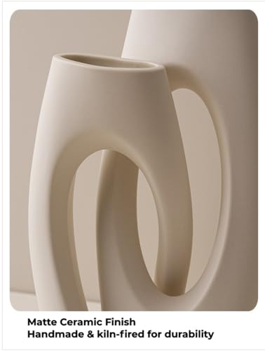 Modern Ceramic Vase Set of 2 – White Abstract Sculptural Vases for Home Décor, Table Centerpiece, Office & Living Room Decoration