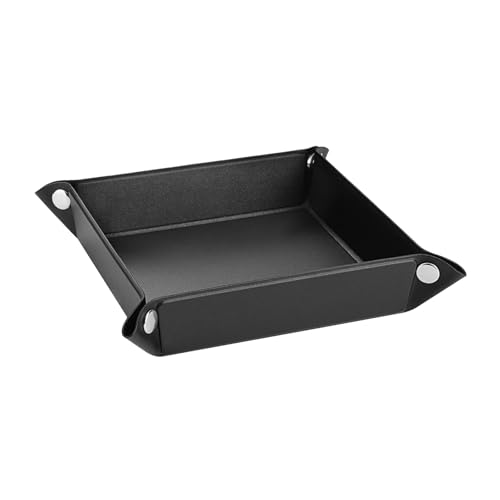 Luxspire Valet tray, PU Leather Tray, Catchall Tray, Men Women Jewelry Key Tray, Desk Storage Plate for Key Coin Phone Jewelry Wallet, Small Size - Black - size: 8.6" x 8.6" x 0.1"