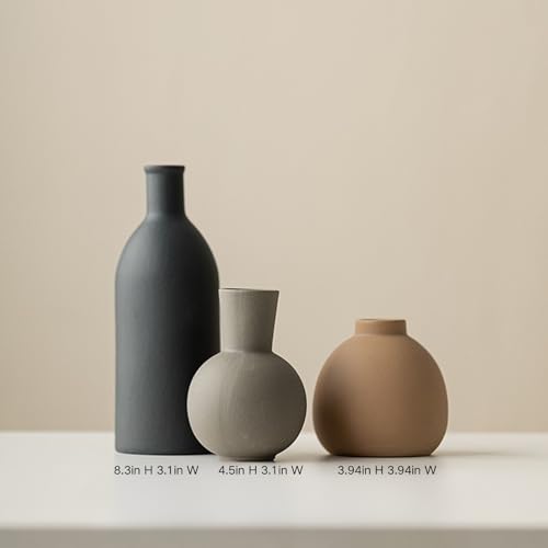 Ceramic Vase Set of 3, Modern Minimalist Farmhouse Style Home Decor Vases, Ideal for Pampas Grass & Dried Flowers, Perfect for Kitchen, Bedroom, Living Room & Dining Table Centerpiece (Multicolor) - color: Multicolor