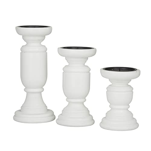 Deco 79 Mango Wood Turned Style Pillar Candle Holder, Set of 3 10", 8", 6"H, White - color: White, size: 3 PIECES SMALL SIZE