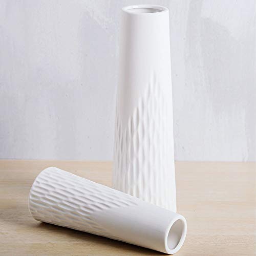 VanEnjoy 10 inch Desktop Minimalist White Ceramic Vases Home Office Decoration, Unique Speckle Finish Bud Vase for Flowers