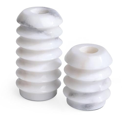 HofferRuffer Marble Candlestick Holders, Set of 2 Natural Stone Candle Holder Decorative Candle Stands for Wedding, Dinning, Party, Table Centerpieces, Fits 3/4'' Thick Candles (MarbleWhite) - color: Marblewhite