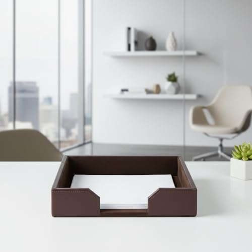 Dacasso Dark Brown Bonded Leather Luxury Letter Tray Holder - Paper Organizer for Desktop Office Essentials & Executive Desk Decor
