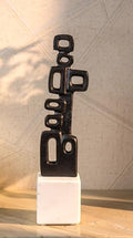 Cruiser’s Caché Abstract Geometric Sculpture, Artisan-Made Cast Aluminum with Black Anthracite Finish, Natural Marble Base, 13" - color: Geometric 13"