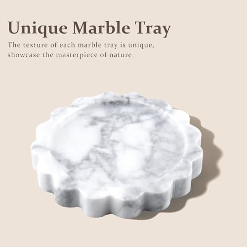 Round Marble Tray with Scalloped Edge, Natural Small Marble Tray for Decorative Jewelry Candle Lotion - style: Round
