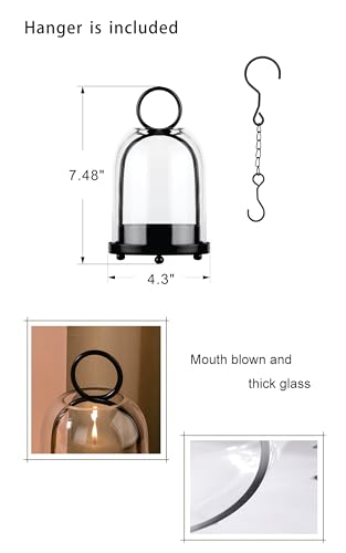 7.5" High Versatile Modern Metal Hurricane Lantern with Handmade Sturdy Glass Dome in Black for 2" Pillar Candle & Plants, for Living Room, Porch, Mantel Decoration (Black, 4" x7.5 for 2" Pillar) - color: Black, size: 4"x7.5"
