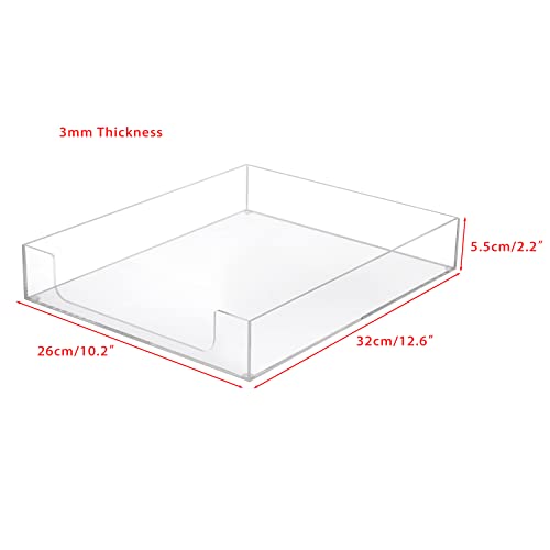 BTSKY 1 Pack Multipurpose A4 File Tray Clear Acrylic Desk Tray Organizer Elegant Letter Size Desk Documents Trays Magazine Files Storage Basket Organizer Bin for Office Cosmetics Bathroom