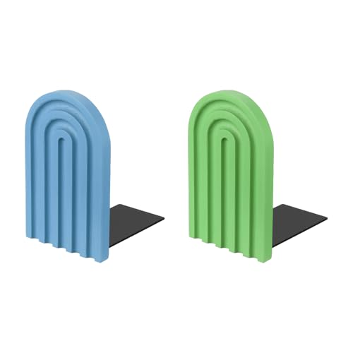 PATIKIL 2Pcs Boho Arch Bookends, Non-Skid Wood Book Ends Rainbow Wooden for Shelves Book Stopper Stand Cute for Holding Books Movie CD Home Office Library Decorative, Cyan/Light Blue - color: Cyan/Light Blue
