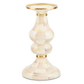 MACKENZIE-CHILDS Enamel Pillar Candlestick, Cute Pillar Candle Stand, Medium, Brown-and-White Mocha Check - color: Mocha Check, size: Medium