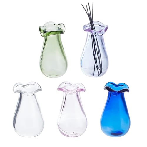 5Pcs Mini Flower Vase 1" Miniature Bud Vases Cat Whisker Vase for Micro Landscape Accessories Decorations Flowers Bud Succulent Holder Tiny Glass Vase DIY Ornament Table Festival Decor
