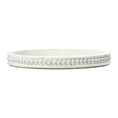 Creative Co-Op Round Decorative Wood Tray with Hobnail Edge, White - color: White, style: Tray