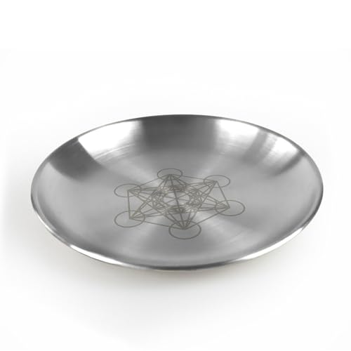 5.5inch Altar Ritual Plate Dish Stainless Steel Flat Bowl Round Metal Jewelry Tray Prayer Astrology Tarot Offering Plate Ring Trinket Holder for Smudging Decoration Trays Silver (Metatron Silver) - color: Metatron Silver