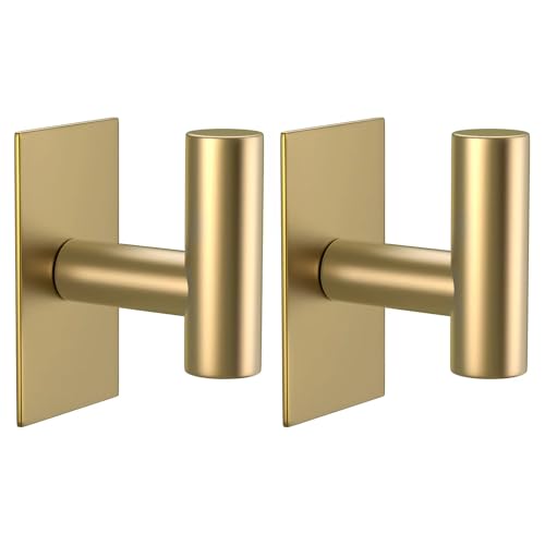 VAEHOLD Wall Towel Hooks, Heavy Duty Sticky Holder Waterproof Towel Hooks for Hanging Coat, Clothes, Closet Hook Wall Mount for Kitchen (Gold, 2 Pack) - color: Gold, size: 2 Pack