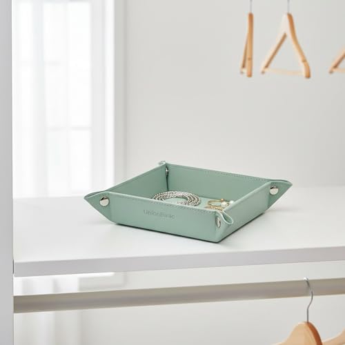 UnionBasic Valet Tray, Jewelry Tray for Rings Earrings, Entryway Catchall Caddy for Coins Keys Change, Nightstand Organizer Bedside Valet Holder, Trays for Electronic Gadgets, Lychee Mint Green - color: Lychee Mint Green, size: 5.4" x 5.4" x 1.6"