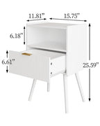 Veegle Nightstand,Modern Bedside Table with Storage Drawer and Open Wood Shelf, Accent Night Stand with Solid Wood Legs for Living Room, Bedroom and Small Spaces,Easy Assembly (White) - color: White