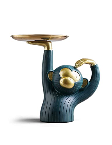 Monkey Sculpture Candy Dish Cookie Jar Snack Tray Modern Decor Art Home Gift for Living Room Office Polyresin 8.1 Inch - color: Green, size: Small (8.1 inches)