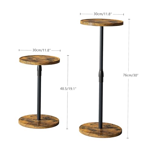 Adjustable End Table, Small Round Side Table, Drink Table for Small Spaces, Pedestal Nightstand for Living Room, Bedroom, Sofa Couch, Rustic Brown ET-010RB - color: Rustic Brown