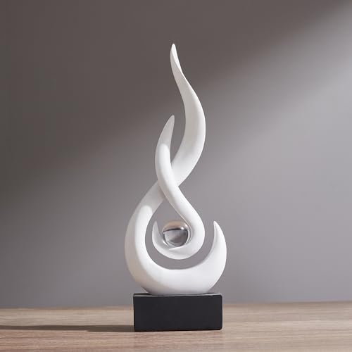 AWNR Abstract White Sculpture Decor: Flame Statue with Glass Ball Resin Art Figurines Unique Centerpiece Table Decorations Modern Home Decor Living Room TV Stand Coffee Table Office Decor - color: White Statue