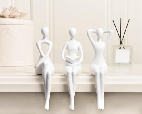 Quoowiit White Thinker Statue Unique Ornament Sculpture, Art Modern Home Decor Accents Bookshelf Decor, Creative Table Decorations for Living Room Desk 3 Piece - color: White
