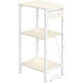 Asgolion Tall End Table with Charging Station, 3 Tier Narrow Tall Nightstand with Storage, Slim Side Table for Bedroom, Living Room, Nursery, Office, Cream White - color: Cream White, style: With Outlet