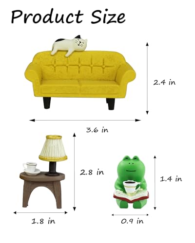 Mevodeata Cute Mini Frog Figurine with Small Sofa and Lamp Table Resin Frog Figure for Office Home Decor - Cute Frog Gift for Frog Lovers (Yellow Sofa) - color: Long Sofa-yellow