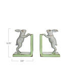 Creative Co-Op Decorative 2-Tone Cast Metal Rabbit Bookends, Green and Grey, Set of 2
