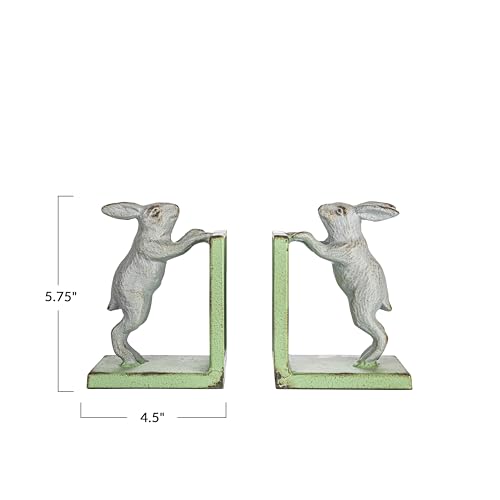 Creative Co-Op Decorative 2-Tone Cast Metal Rabbit Bookends, Green and Grey, Set of 2