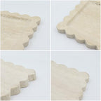 Square Marble Decorative Tray with Scalloped Edge, Luxury Natural Stone Bathroom Vanity Tray, Dresser Top Perfume Coffee Home Kitchen Sink Tray, Key Trinket Ring - color: Beige Travertine