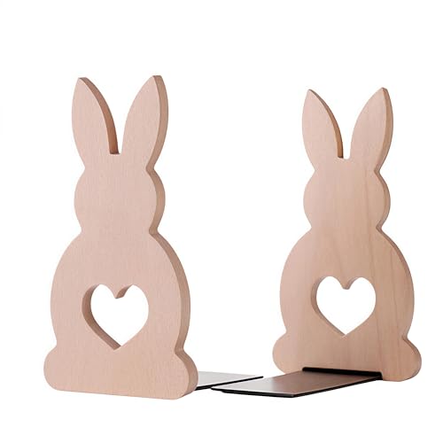 2PCS Cute Rabbit Book Ends - A Detachable Design Decorative bookends ，The Bottom is Equipped with an Anti-Slip Foam pad, the for Book Lovers (Beech Wood) - color: Beech Wood
