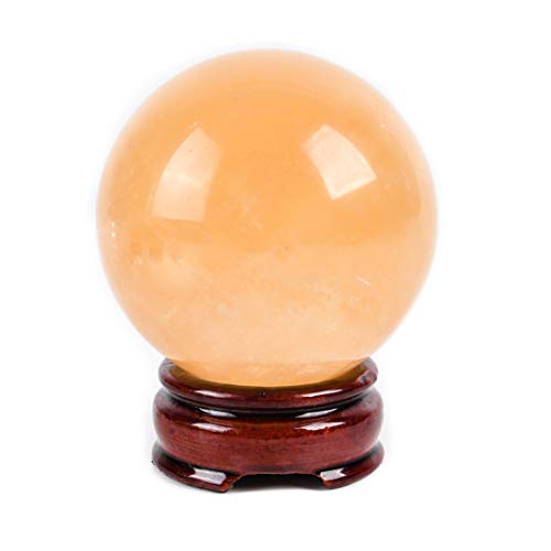 Natural Citrine Healing Crystal Gemstone Ball Divination Sphere Sculpture Figurine with Wood Stand Feng Shui Chakra Aura Home Desk Decor - size: 50mm