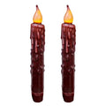 CVHOMEDECO. Real Wax Hand Dipped Battery Operated LED Timer Taper Candles Country Primitive Flameless Lights Décor, 6-3/4 Inch, Burgundy, 2 PCS in a Package - color: Burgundy 2 Pcs