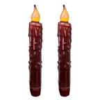 CVHOMEDECO. Real Wax Hand Dipped Battery Operated LED Timer Taper Candles Country Primitive Flameless Lights Décor, 6-3/4 Inch, Burgundy, 2 PCS in a Package - color: Burgundy 2 Pcs