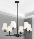 6-Light Black Pendant Chandelier with Fabric Shades, E12 Base - Farmhouse & Industrial Style for Kitchen, Living Room, Dining Room, or Bedroom Lighting - color: 6 Light+Black