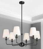 6-Light Black Pendant Chandelier with Fabric Shades, E12 Base - Farmhouse & Industrial Style for Kitchen, Living Room, Dining Room, or Bedroom Lighting - color: 6 Light+Black