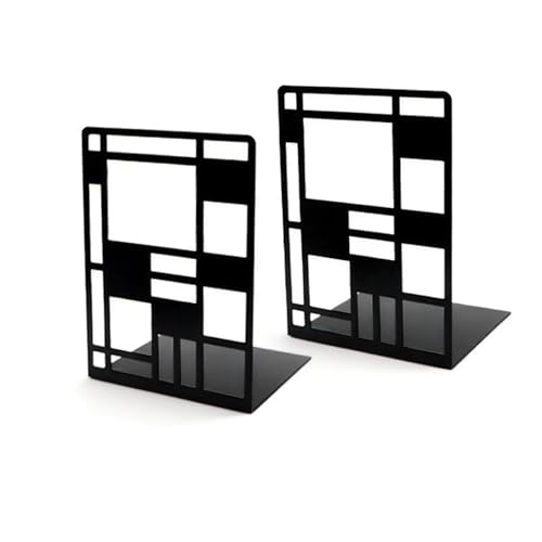 Metal Bookends for Shelves, Black Abstract Art Design Book Ends for Heavy Books, 1 Pair, 6.42x4.72x3.94 Inch, Anti-Slip Heavy Duty Book Dividers