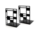 Metal Bookends for Shelves, Black Abstract Art Design Book Ends for Heavy Books, 1 Pair, 6.42x4.72x3.94 Inch, Anti-Slip Heavy Duty Book Dividers