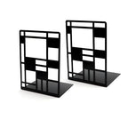 Metal Bookends for Shelves, Black Abstract Art Design Book Ends for Heavy Books, 1 Pair, 6.42x4.72x3.94 Inch, Anti-Slip Heavy Duty Book Dividers