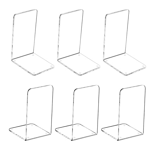 MerryNine MerryNine Acrylic Book Ends 6pcs for Shelves, Clear Bookends for Shelves, Books end Organizer, Book Holder Stand Decorative, Book Stoppers for Heavy Duty Books (Plastic Acrylic_3 Pairs) - color: Th:3mm/0.12", size: 6 Pcs - 7.08 x 4.72 in