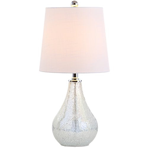 JONATHAN Y 20.5" Mosaic White Coastal Mini LED Table Lamp for Living Room Office, White Linen Drum Shade, Modern Mother of Pearl Bedside Nightstand Lamp, LED Bulb Included (JYL1024B) - color: White