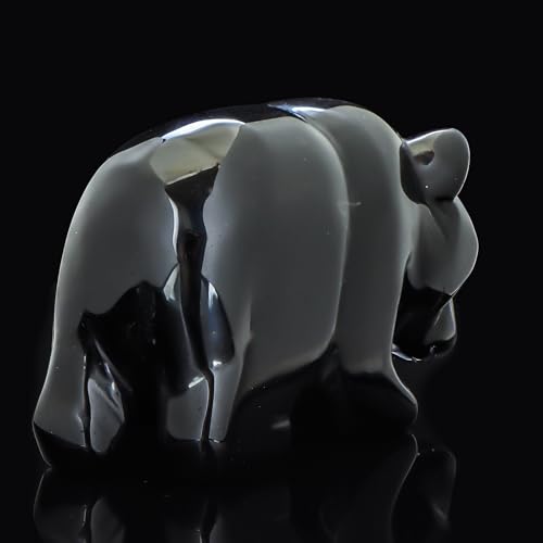 3" Black Banded Carnelian Crystal Bear Figurine Gifts for Hand Carved, Gemstone for Office Bear Statues Home Decor - color: Black Banded Agate Crystal
