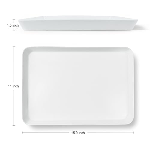 greenandlife 4 Pcs 16" x 11" Large Serving Trays for Party Supplies, Plastic Platters for Serving Food, Unbreakable Reusable Trays for Snack, Fruit, Cookies, Desserts in Kitchen, BPA Free, White - color: White