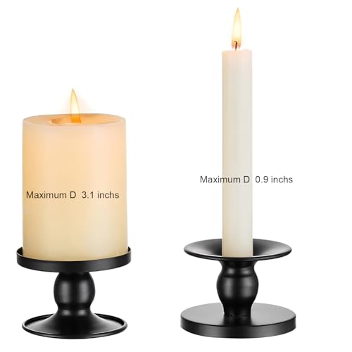 Table Gold Candle Holders – Set of 2 | Reversible Metal Candle Stand for Pillar & Taper Candles | Stylish Tabletop Candle Tray for Home Décor, Weddings & Special Occasions (Black) - color: Black